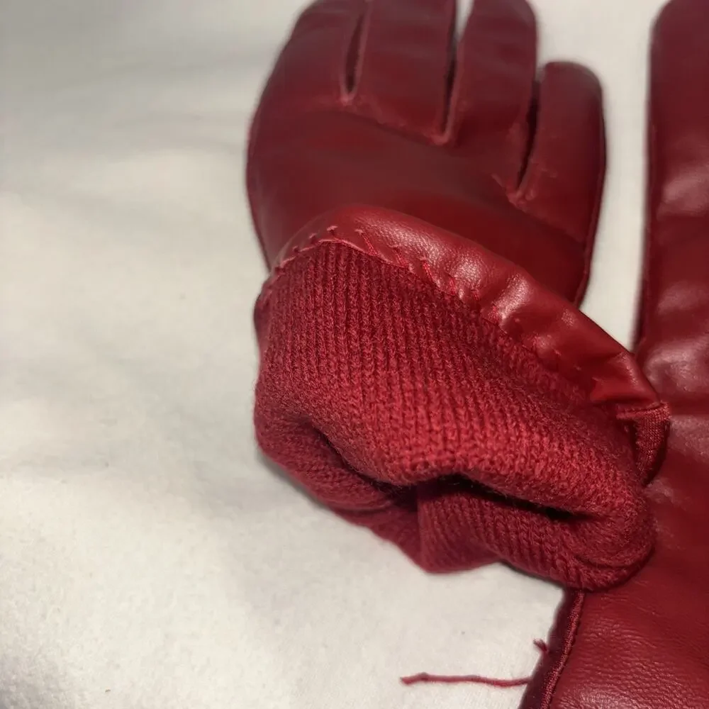 Ladies Genuine Goat Skin Leather Dark RED Gloves 6 1/2 - 7 1/2 Acrylic Lined